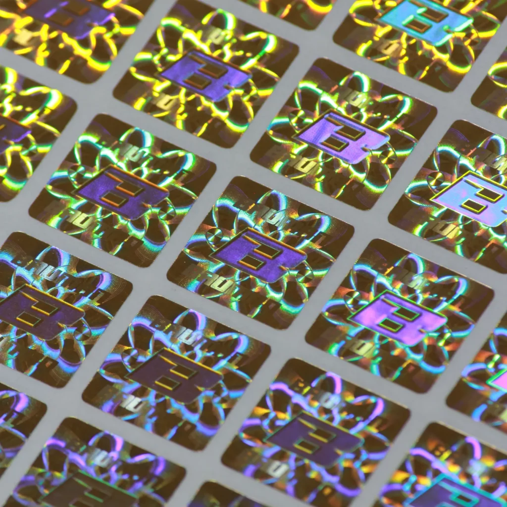 Security hologram stickers on product packaging